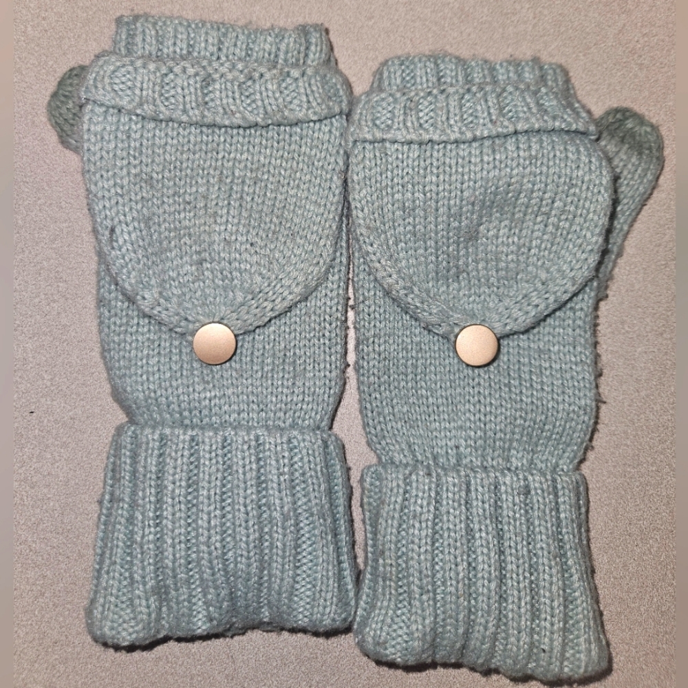 Cozy Knit Convertible Mittens Aqua Light Teal Color